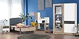 Letto cm.107 X 108 X 204 Cameretta completa per ragazzi stile moderno legno bianco, grigio antracite e legno chiaro. Comprende letto, comodino, armadio, comò - LVT]