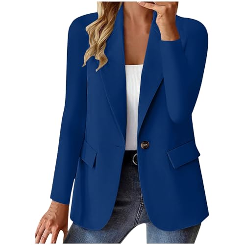 NZYIHAO Blazer Damen Elegant Langarm Business Longblazer Slim Fit Revers Blazerjacke Sakko Casual Arbeit Anzug Jacke mit Tasche S-3XL