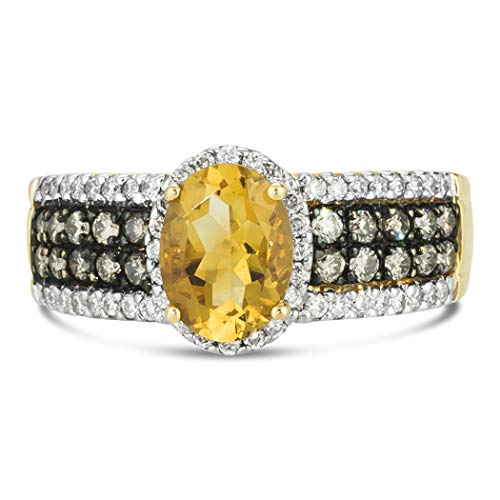 Levian 14K Yellow Gold Oval Citrine & 1/2 Cttw White/Chocolate Diamond Engagement Ring (H-I & Fancy Brown Color, Si1-Si2 Clarity)- Size 7 #TOP1