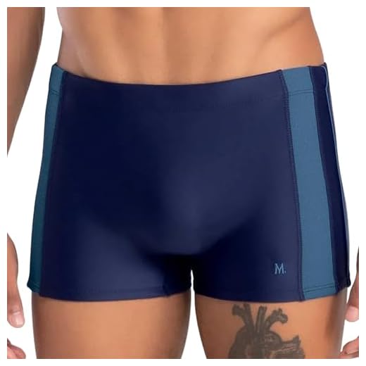 MASH Sunga Masculina Boxer Lisa com Recorte Lateral Proteção UV50+ Cordão Ajustável Verão, Azul Marinho (300.106), M