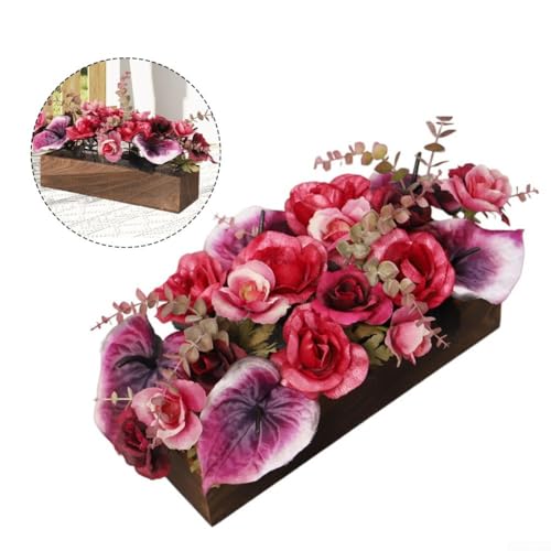 Planta artificial en maceta de madera retro de 43 cm para mesas y terrazas 6