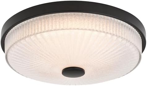 VAXCEL Preston 1-Light 12.5 in. Wide Matte Black Transitional Dome Flush Mount Lighting Fixture, Clear Ribbed Glass Shade, LED with Selectable Color Temp for Low Ceilings, Bedroom, Hallway, Kitchen