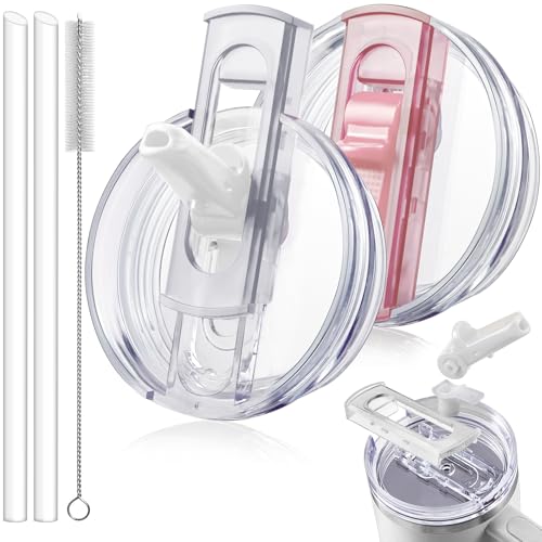 ANTAND 2 Pack Detachable Flip Straw Lid Replacement for 40 oz Stanley Quencher H2.0 & ProTour, Leakproof Spill Proof Lids Straw Cover for Stanley Cup Accessories 40oz, Easy to Clean (Pink, White)