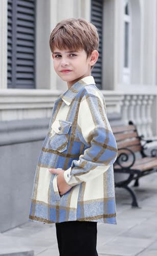 Image of Cromoncent Mens Boys Thick Flannel Shirt Long Sleeve Shirt Jacket Casual Button Down Multi Pockets Shacket
