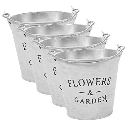 Supvox 4 Stück Vintage Blumenkübel aus Eisen Weiß Tragbare Pflanzkübel für Sukkulenten Gartendekoration Terrasse Wohnzimmer