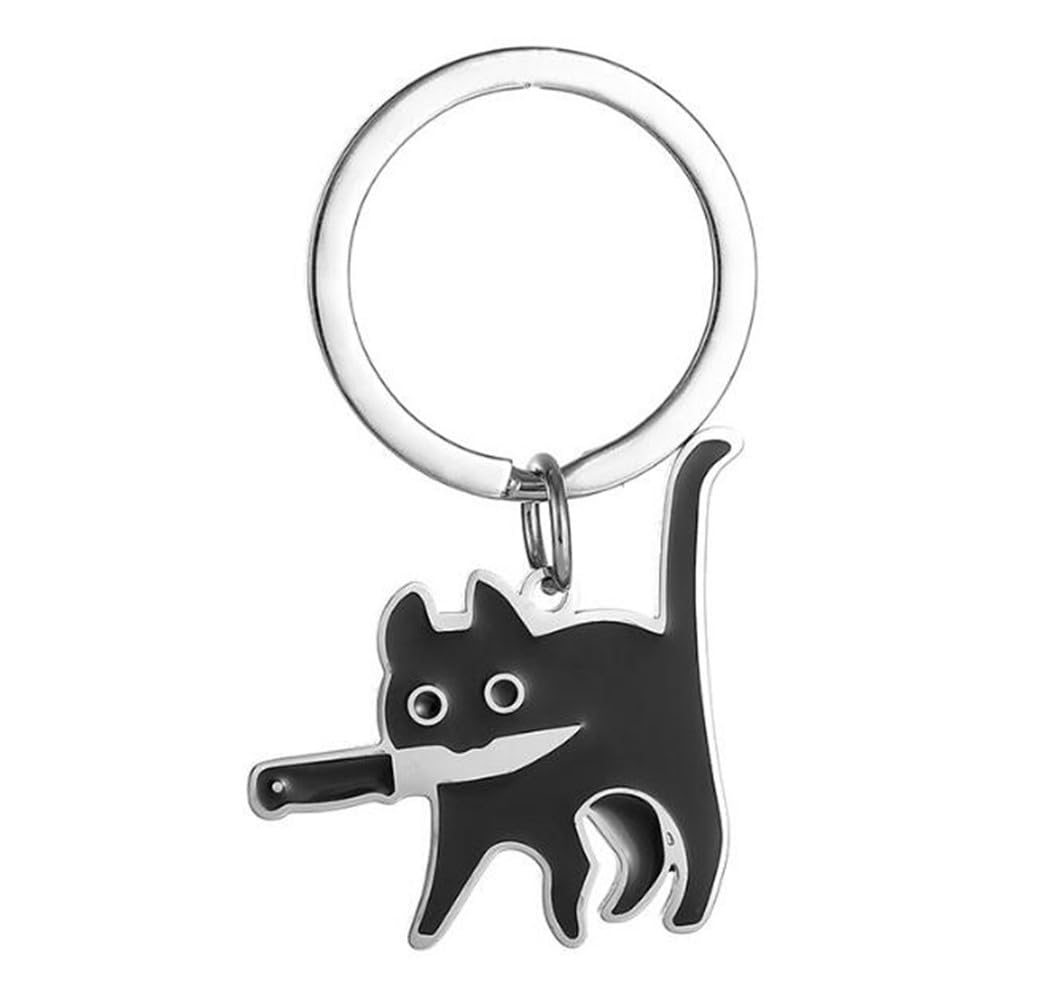 shilipu Cute Cartoon Knife Cat Keychain Stainless Steel Black Kitten Key Chains Keyring Bag Pendant Hanging Jewelry Valentine's Gift