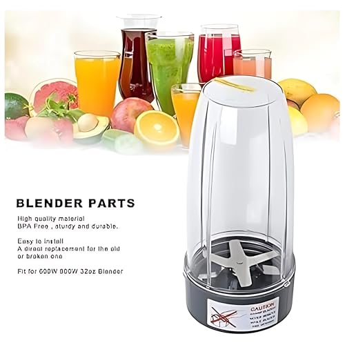 Image of Nutri-bullet suitable Extractor Jar with Blade Assembly & Lid Set (950ml / 32oz) for Nutri Bullet Style 600W & 900W Blenders - Jar, Blade Socket, Flip Lid, Handle Ring, Lid Ring & Flat Lid