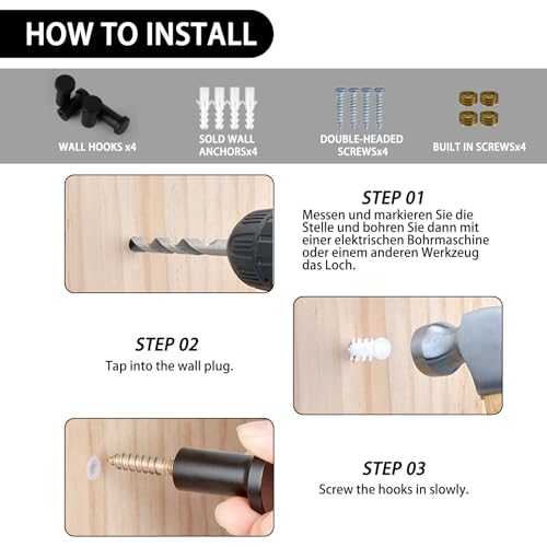 Geaanen 4 Stück Garderobenhaken Schwarz Kleiderhaken Schwarz Handtuchhaken Schwarz Wandhaken, Mit Befestigungsschrauben zum Aufhängen von Kleidung und Alltagsgegenständen in Küche und Schlafzimmer