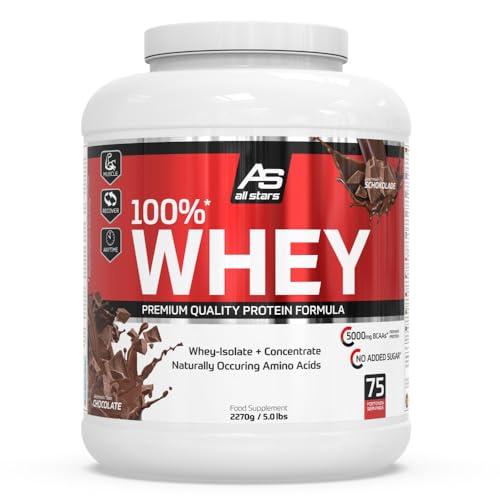 All Stars 100% WHEY PROTEIN 2270g I Eiweiß-Pulver mit Whey-Konzentrat & Isolat I leckeres Low-Fat Powder I hochwertiges Protein-Pulver I cremiger Protein-Shake mit Chocolate-Flavour