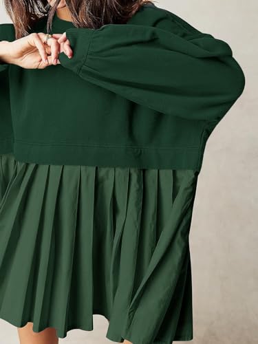 Image of Dokuritu Sweatshirt Dress Women Crew Neck Long Sleeve Patchwork Pullover Tops Flowy Oversized Sweatshirt Mini Dress
