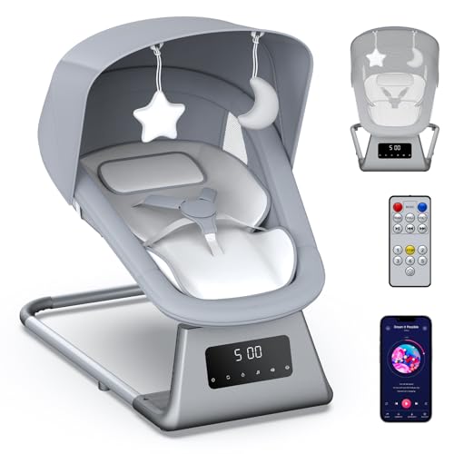 Image of pudult Baby Swing, Electric Baby Rocker for Newborns with 3 Timer Functions, 5 Rocking Speeds, 11 Preset Lullabies and Bluetooth, 5-Point Harness, Suitable for Babies 0-6 Months, Up to 30 lbs