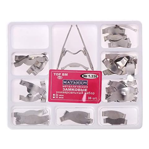 ruiuriNIE 36 pcs Dental Saddle Contoured Metal Matrices Matrix Universal Kit with Spring Clip Cover