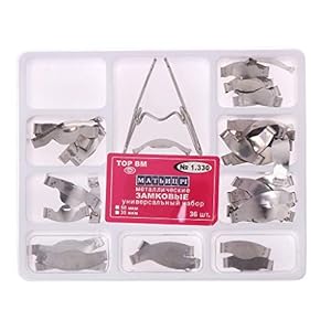 Tebatu Household Tool,36Pcs Dental Saddle Contoured Metal Matrices Matrix Kit with Spring Clip