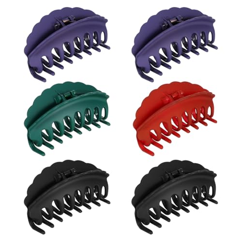 Beavorty 6 Pcs Large Hair Claw Clips for Women and Girls Non-Slip Double Teeth Hairpin Strong Hold for Thick Hair Matte Finish Accessories for Daily Styling