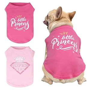 KOOLTAIL Dog Shirts Clothes-2 Pack Dog Sleeveless Vest with Cute Printing, Soft Stretchy Breathable Cotton Winter Pet T Shirt Apparel for Extra Small Medium Girl&Boy Dogs Puppy Cats, Pink+Rose S