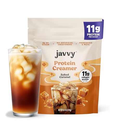 Javvy Protein Coffee Creamer Sugar Free Creamer with 11g of Collagen MCT Oil Keto Coffee Creamer Powder for Hair Skin & Nail Support Salted Caramel 1 Pack