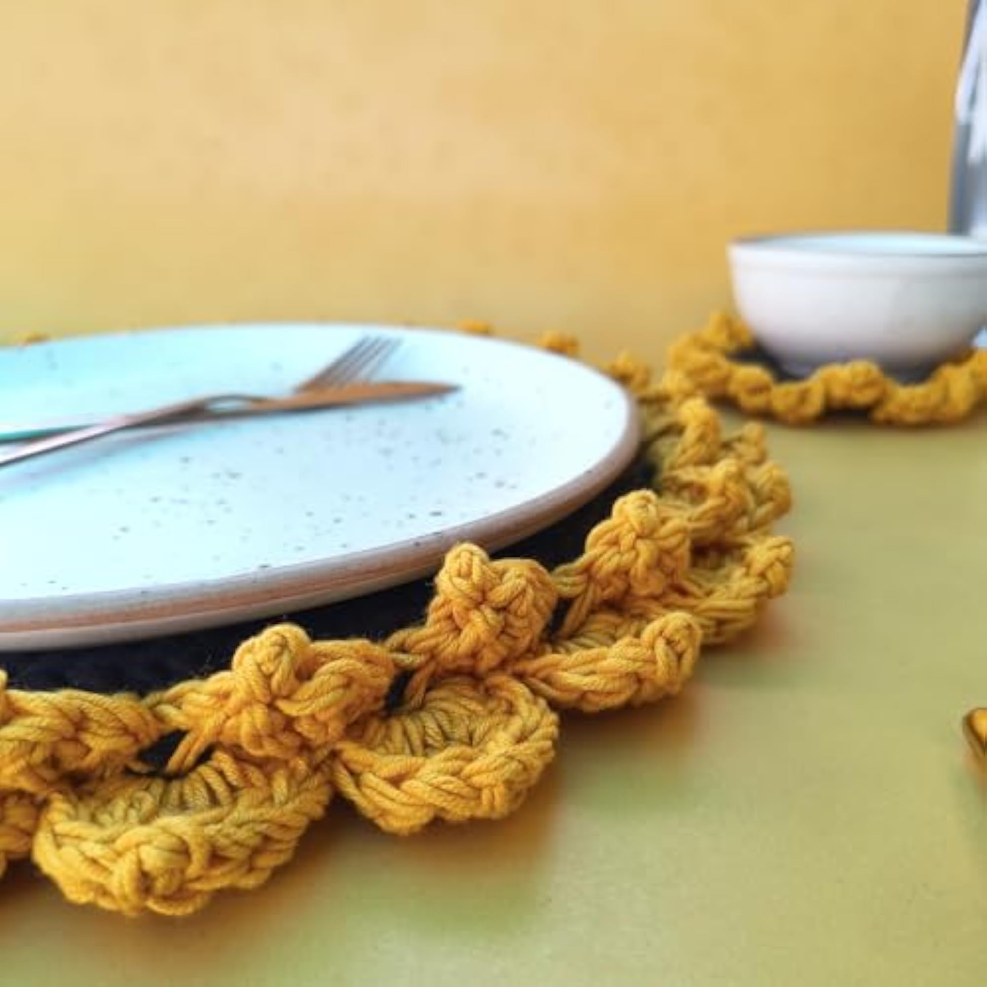 Handmade Sunflower Crochet Table Mat and Coaster Set