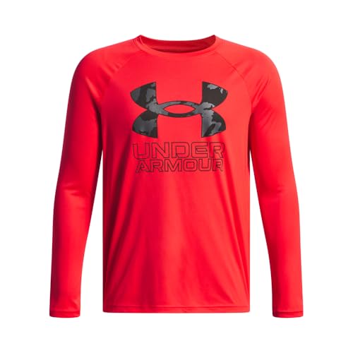 Under Armour Boys' Tech Hybrid Print Fill Long Sleeve, (714) Racer Red / / Black, Medium