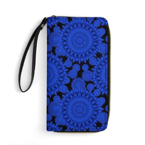 Women's High Capacity Travel Wallet, Water-resistant, ID Pockets, Multiple Card Slots, Blue Flower Tie Dye Design