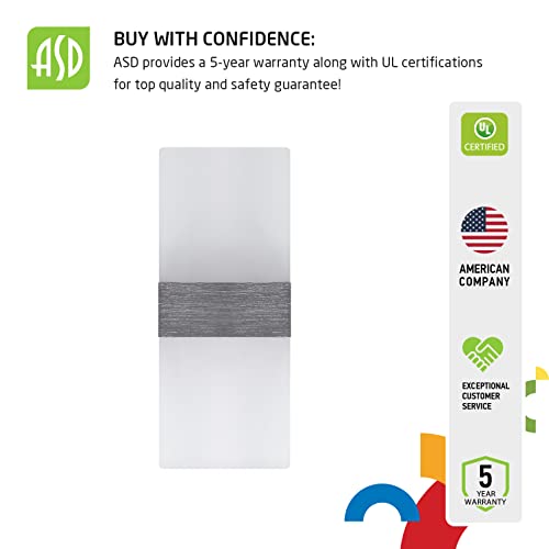 Asd Led Wall Mount Light Fixture | Frosted Acrylic Glass Sconce | 12 Inch 12W (30W) 120V 850Lm 2700K 3000K 3500K 4000K 5000K Adjustable | Indoor Lamp, Ambient Lighting, Dimmable, Ul | Nickel #TOP6