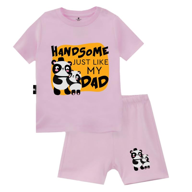 the peppy tend "Handsome Just Like My Dad 2 Panda Baby Unisex Printed 100% Cotton T-shirt Shorts Set Half Sleeves Regular Fit-picture-15