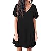 QIXING-Womens-Summer-Casual-Loose-Mini-Dress-V-Neck-Bell-Short-Sleeve-Shift-Dress QIXING Women's Summer Casual Loose Mini Dress V-Neck Bell Short Sleeve Double Layer Shift Dress Black-XL-16
