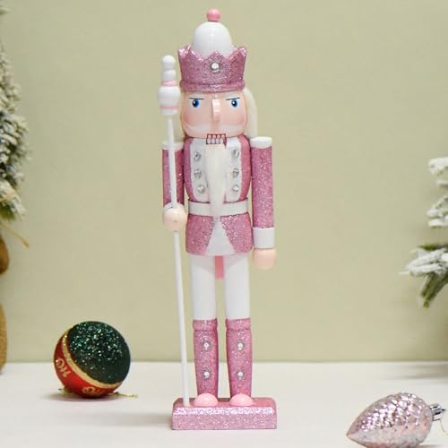 Happy L Nutcracker Figures, 12 Inches Traditional Wooden Nutcracker Soldier Christmas Decorations Clearance for Xmas Indoor Tabletop Desktop Fireplace Home Farmhouse Ornaments (Pink)