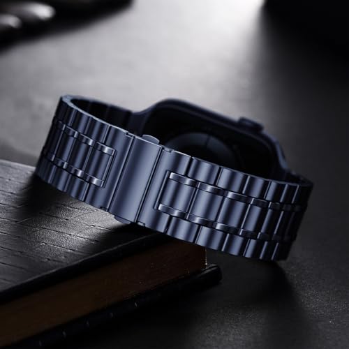 Image of Bestig Compatible with Apple Watch Bands for Men Women 49mm 46mm 45mm 44mm 42mm(Series 3 2 1), Stainless Steel Metal Business Wristband Strap for iWatch Ultra Series 11 10 9 8 7 6 SE 5 4, Blue