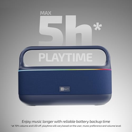 Image of iBall Dhun 180 Portable Bluetooth Speaker, 50W RMS, 5Hrs Playback, Dual Drivers, Dual EQ, Metal Handle, Powerful BASS, TWS Support, RGB Lights, Fabric Finish, Type-C, Call Function (Blue)