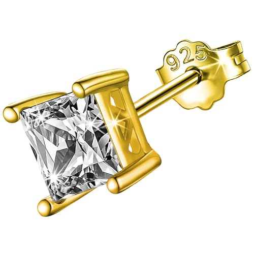 Image of SIVYAA Men's Single White /Black Square Solitaire Diamond Stud Earrings | Pure 925 Sterling Silver | Princess Cut Swiss Cubic Zirconia Ear Tops | Gift Item for Men and Boys | 6 Month Warranty