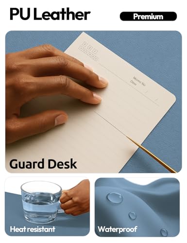 Image of YSAGi Leather Desk Protector, Office Mat, Large Mouse Mat, Non-Slip PU Leather Blotter, Laptop Desk, Waterproof Writing Pad for Office and Home (Blue, 23.6 inch x 13.8 inch)