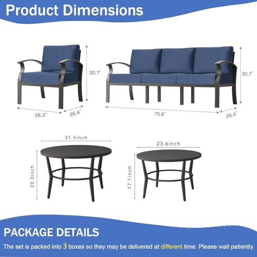 Image of Aluminum Patio Furniture Set with 2 Round Coffee Tables, 5 Seats Outdoor Patio Conversation Sets w /5.1 inch Cushions,Patio Conversation Sets for Garden, Backyard, Porch-Navy