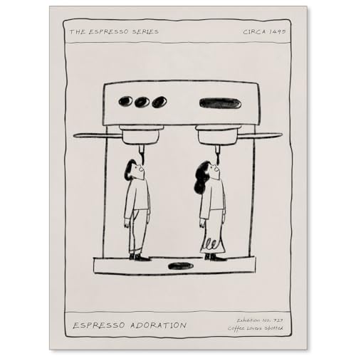 Black and White Espresso Coffee Poster Funny Kitchen Wall Art Vintage Minimalist Canvas Prints for Dining Room Bar Cart Wall Decor Couples Gifts 12x16 inch Unframed