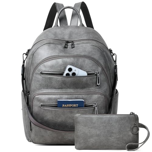 LATMAP Backpack Purse for Women Laptop Backpack, Leather Travel Back Pack Shoulder Bag Teacher College Daypack Work Handbag fits 14" Laptop, Dark Grey
