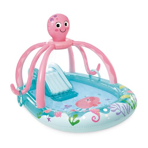 Image of INTEX Friendly Octopus Inflatable Kiddie Pool: Inflatable Kids Pool with Water Sprayer and Slide – Splash Pad – 92" x 72" x 59" – Ages 3+