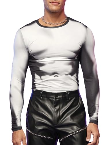 WDIRARA Men's Zebra Print Sheer Mesh Round Neck Short Sleeve Party Club T Shirt Tee Tops