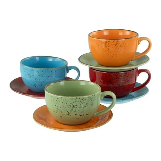 CreaTable, 22877, Serie Nature Collection Mediterran, 8-teiliges Geschirrset für 4 Personen, Cappuccino Set aus Steinzeug, spülmaschinen- und mikrowellengeeignet, Qualitätsproduktion