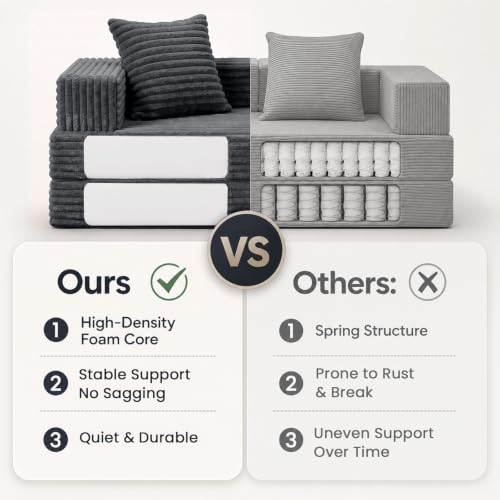 Image of COMAX Futon Sofa Bed, Convertible Sofa Bed, Folding Boneless Couches | Boneless Couch for living room, Fold Out Small Foldable Loveseat Floor Sleeper Mattress Lounge Space‑Saving, Ash Gray