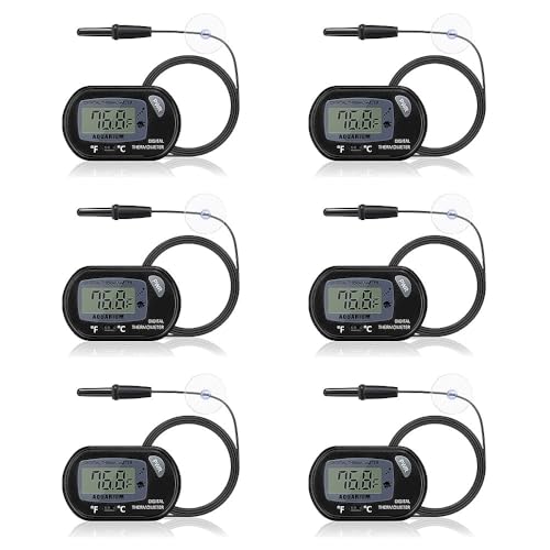 DaToo Aquarium Thermometer with Large LCD Display Fahrenheit/Celsius(℉/℃) Fish Tank Thermometer for Aquarium Reptile Terrarium Digital Water Thermometer with Suction Cup(6 Pack)