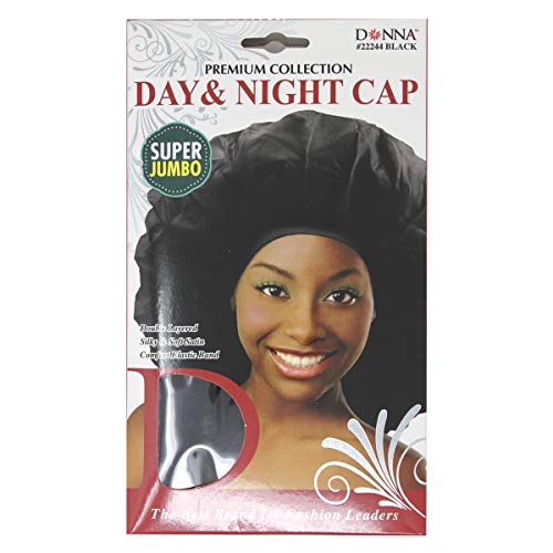 Donna Day and Night Silk Bonnet Hair Cap for Sleeping-Super Jumbo Size, Double Layered, Black