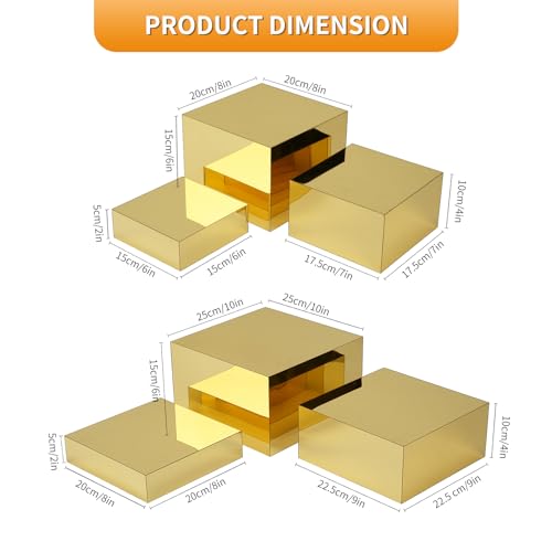1 Pack 8" Clear Acrylic Hat Display Stand and 6 Pcs Gold Acrylic Risers Display Cube Box