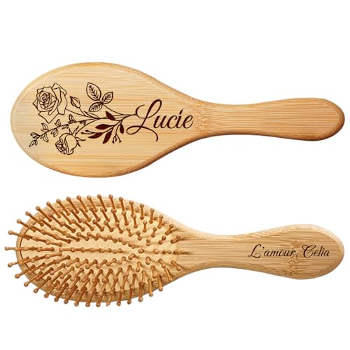 Brosse à Cheveux en Bois Personnalisée pour Femmes, Nom Personnalisé et Fleur de Naissance Cadeaux de Brosse à Cheveux pour Maman, Epouse, Sœur, Meilleure Amie, Tante, Grand-Mère