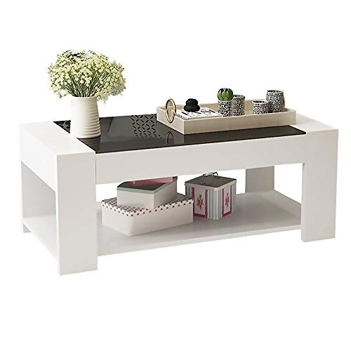 HOIHO Tempered Glass Coffee Table Wooden Tea Table Industrial Cocktail HOIHO Tempered Glass Coffee Table Wooden Tea Table Industrial Cocktail