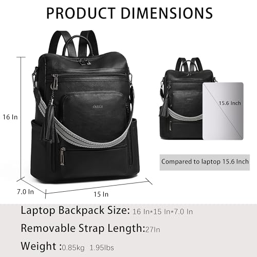 Image of Shrrie Vegan Leather Laptop Backpack for Women 15.6 inch Work Backpack Fashion Travel Backpack Purse for Travel College Work