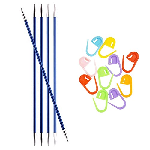 Knitter's Pride Zing Knitting Needles DPN Double Pointed 6 inch (15cm) (Set of 5) Size US 6 (4mm) 140009 with 10 Colorful Stitch Markers