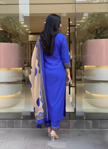 Image of ANNI Designer Women's Rayon Viscose Straight Printed Kurta with Pant & Dupatta Set | Ethnic 3-Piece Readymade Suit for Women | Elegant Festive & Office Wear Traditional Outfit