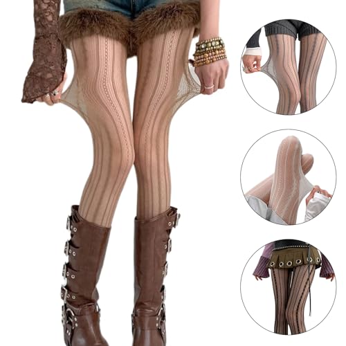 Women Hollowed Out Rhombus Striped Lace Tights Stockings Vintage Patterned Sheer Fishnet Pantyhose Leggings2