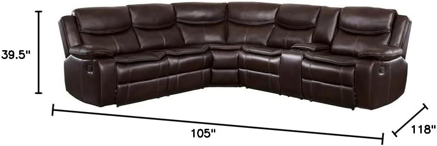 Homelegance 118" Manual Reclining Sectional Sofa, Brown