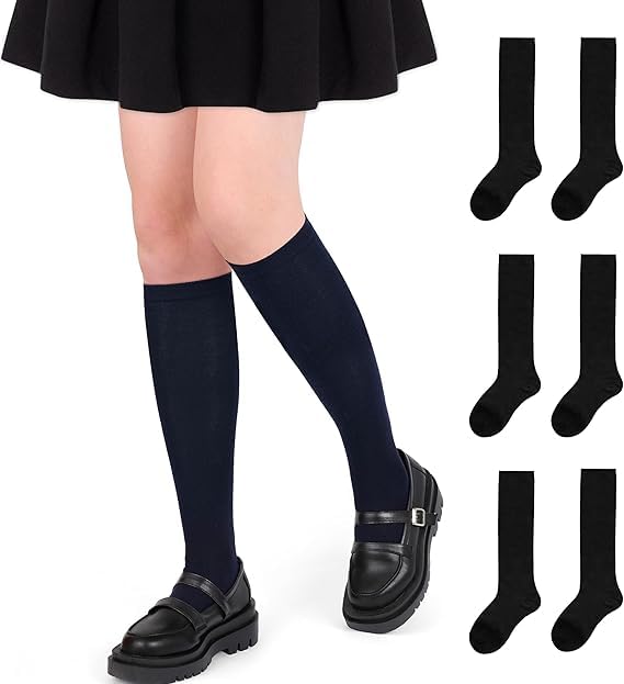 YMYDYFC 3 Pairs Girls Cotton Rich Knee High School Socks - Uniform Party & Daily Wear - Comfort Fit Back to School Socks
