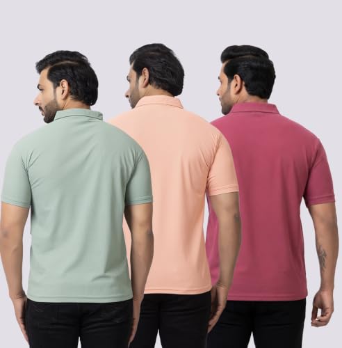 Image of HANABY Men's Summer Polo Solid Half Sleeves Polycotton T-Shirt | Collar Breathable and Comfortable T-Shirt (Pack of 3)